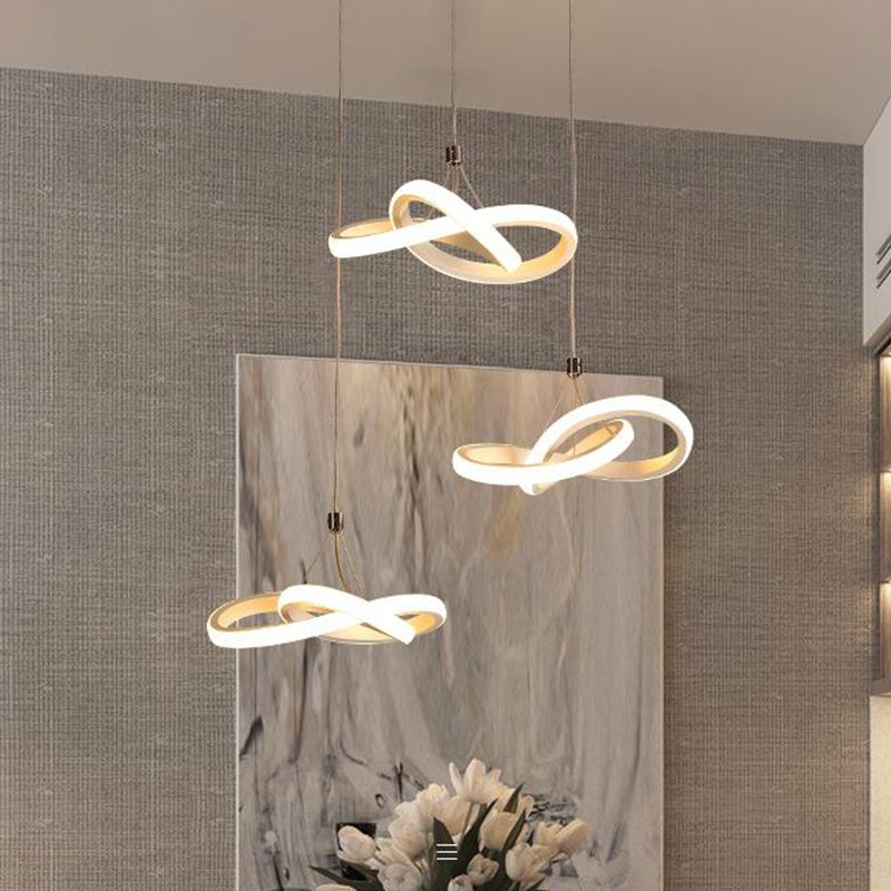 Seamless Metal Suspension Light Contemporary White LED Pendant Chandelier in Warm/White Light