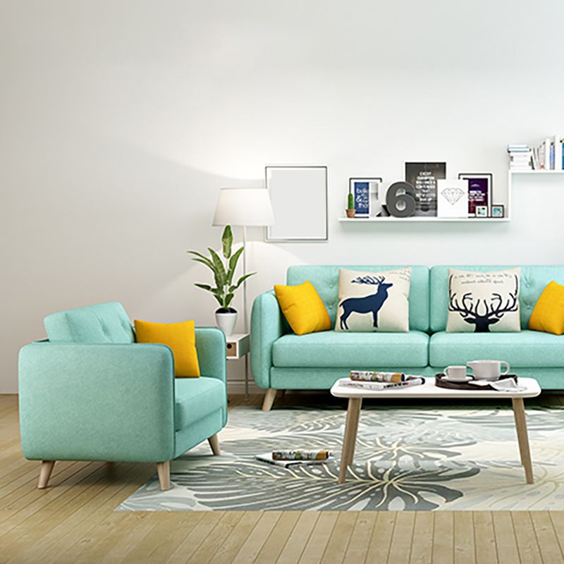 Modern Macaroon Square Arm Sofa 4 Wood Legs Cushions Sofa for Apartment