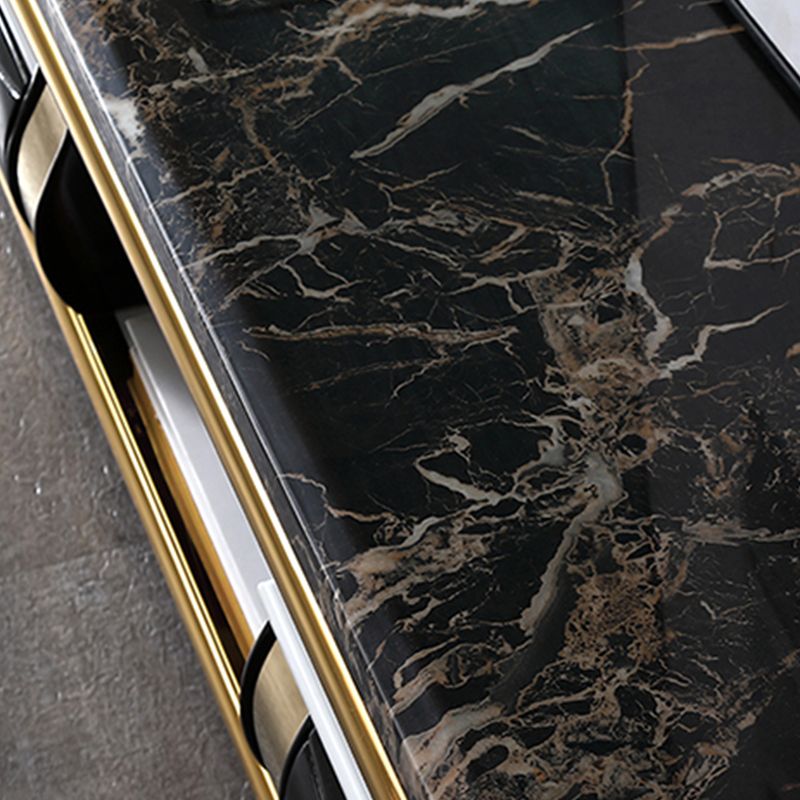 Marble Top Coffee or End Table with Storage Drawers Rectangle 4 Legs