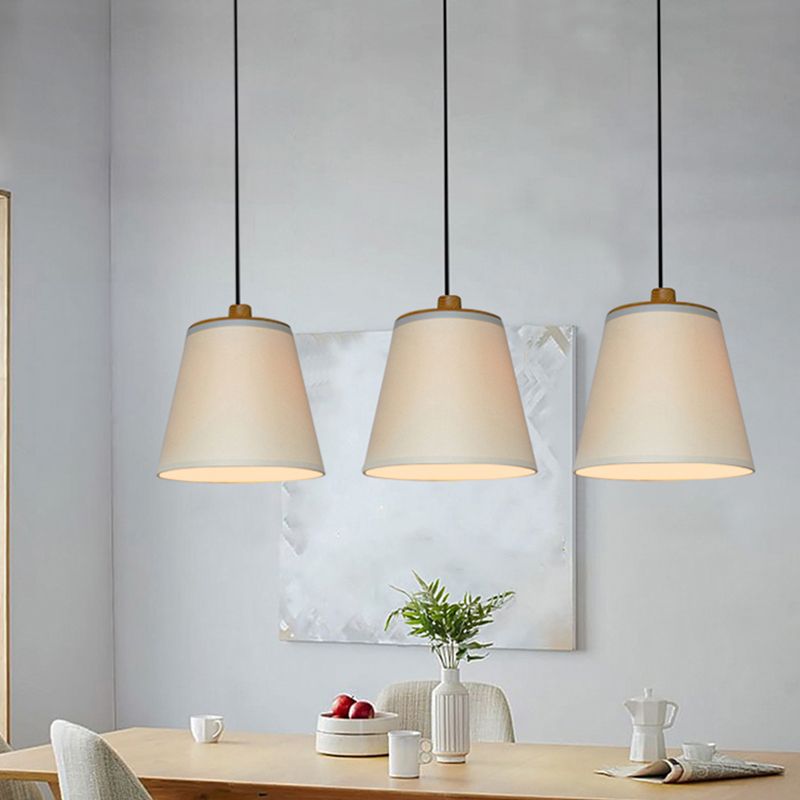 Fabric Barrel Ceiling Hang Fixture Minimalism 1-Light Drop Pendant Lamp in White over Table
