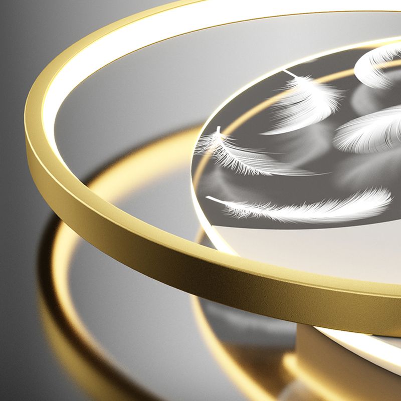 Plafonnier semi-affleurant à LED circulaire pour chambre à coucher dans un luminaire de plafond en acrylique en plumes de style de luxe moderne