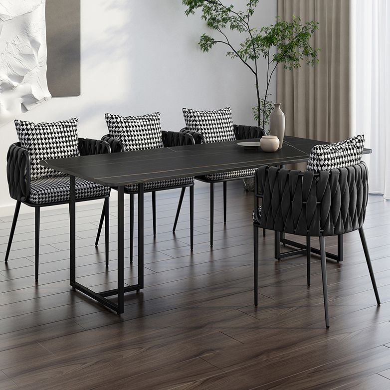 Industrial Black Table for Restaurant Rectangle Dining Table with Double Pedestal