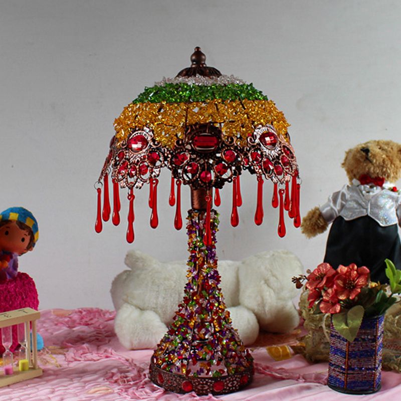 Handgeweven geschulpte nachtkastje lamp Boheemse acryl 1-licht koperen nachtstandlicht licht met druppel franje
