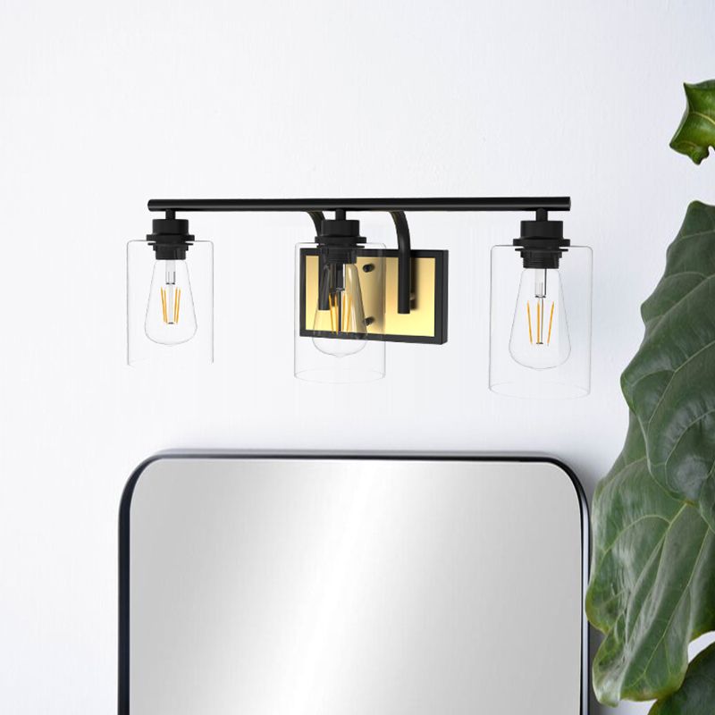 Lámpara de pared negra de vidrio en la luz de pared de hierro forjado de estilo vintage industrial para el baño