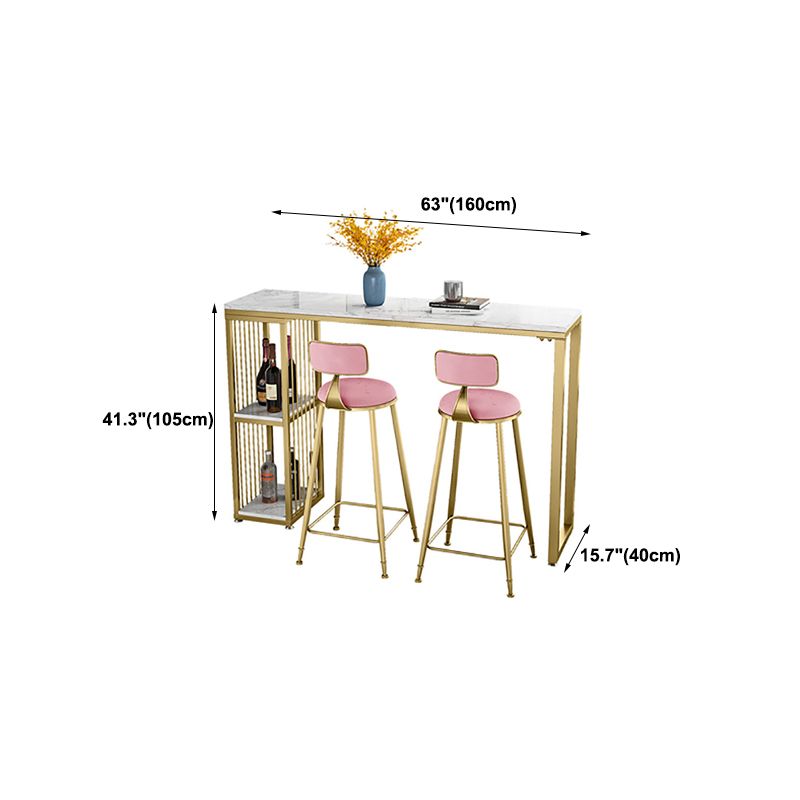 Faux Marble Bar Stool Table Glam Metal Frame Rectangle Bar Table with Shelves