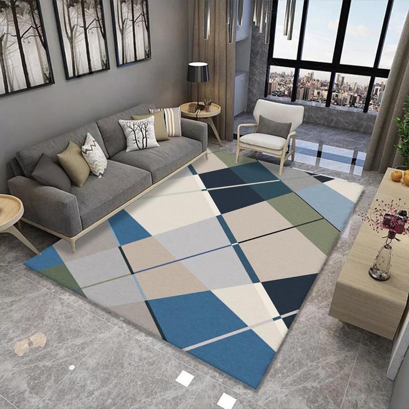 Dark Blue Geometric Rug Polyester Modern Rug Washable Rug for Drawing Room