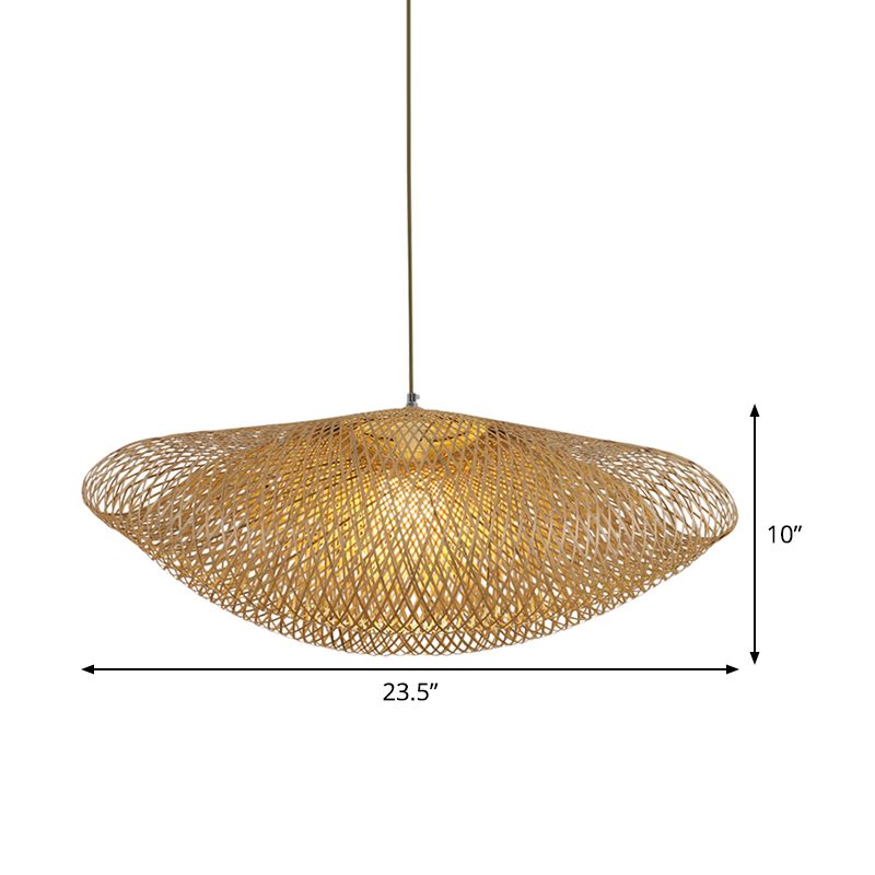 Asian 1 Bulb Hanging Light Flaxen Curved Pendant Lighting Fixture with Bamboo Shade