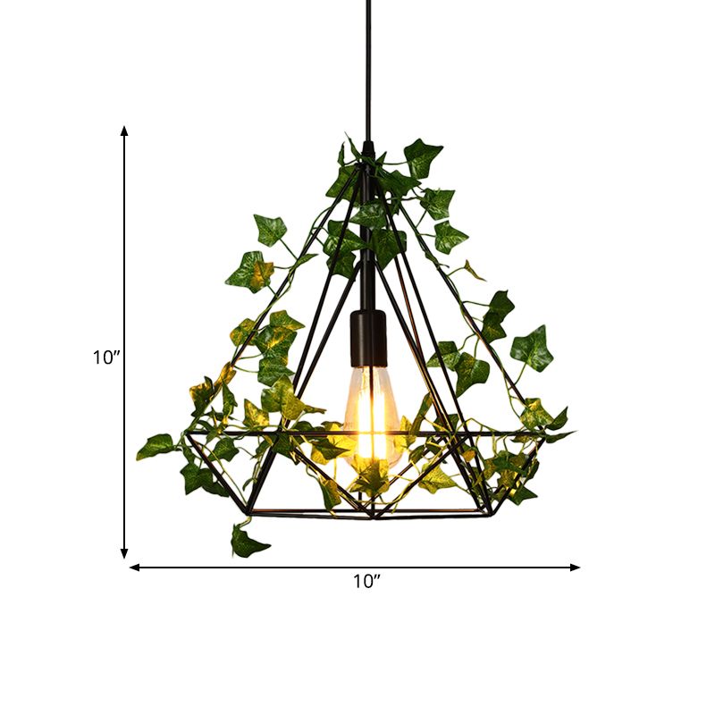 1 tête de plafond en métal clair restaurant de diamant noir antique led le pendentif éclairage avec une plante, 10 "/ 15" / 18 "W