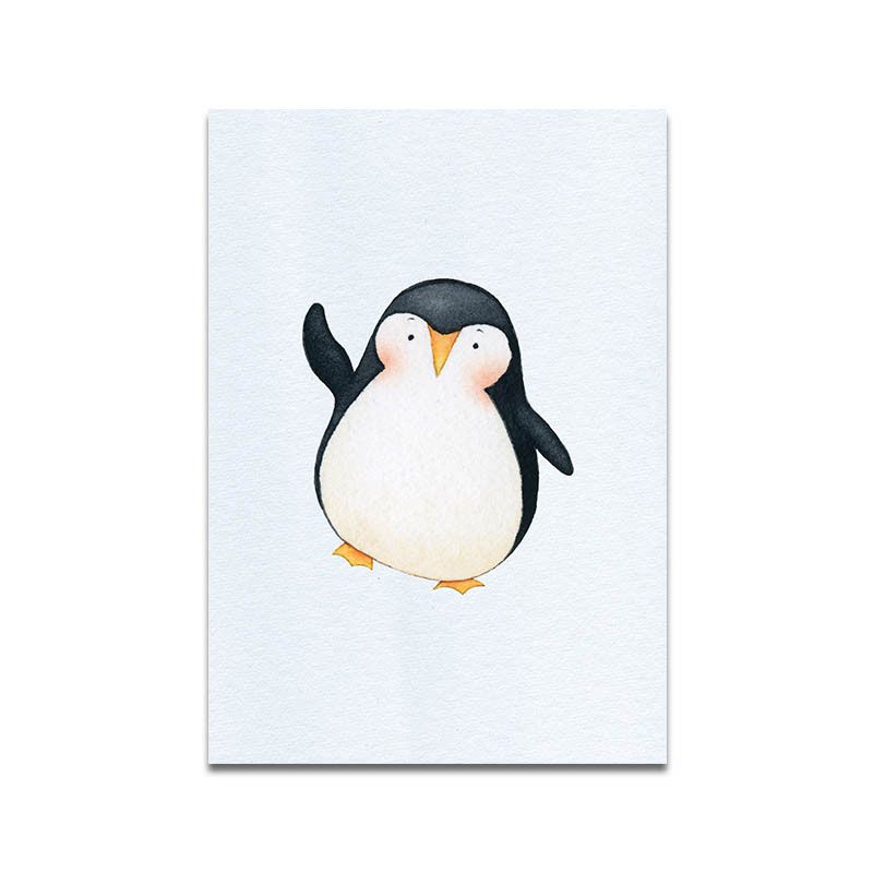 Textured White Wall Art Decor Modernist Cute Penguin Wrapped Canvas for Children Bedroom