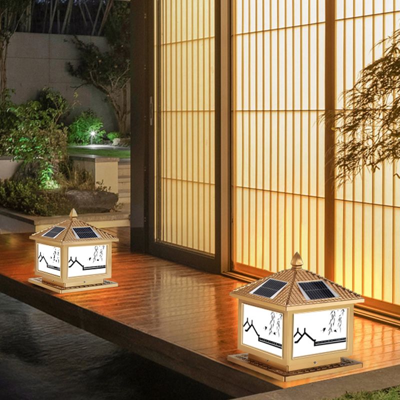 Rectangle Shape Metal Outdoor Light Modern Style 1 Light Solar Pillar Light