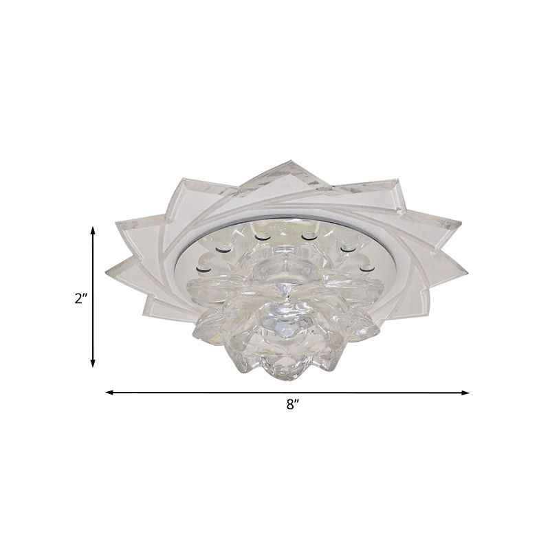 Clear Crystal Glass Lotus Ceiling Pendant Light Contemporary LED Flush-Mount Light Fixture