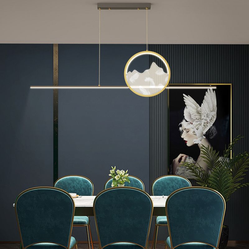 Luces geométricas de isla contemporánea iluminación de isla de metal en negro y dorado
