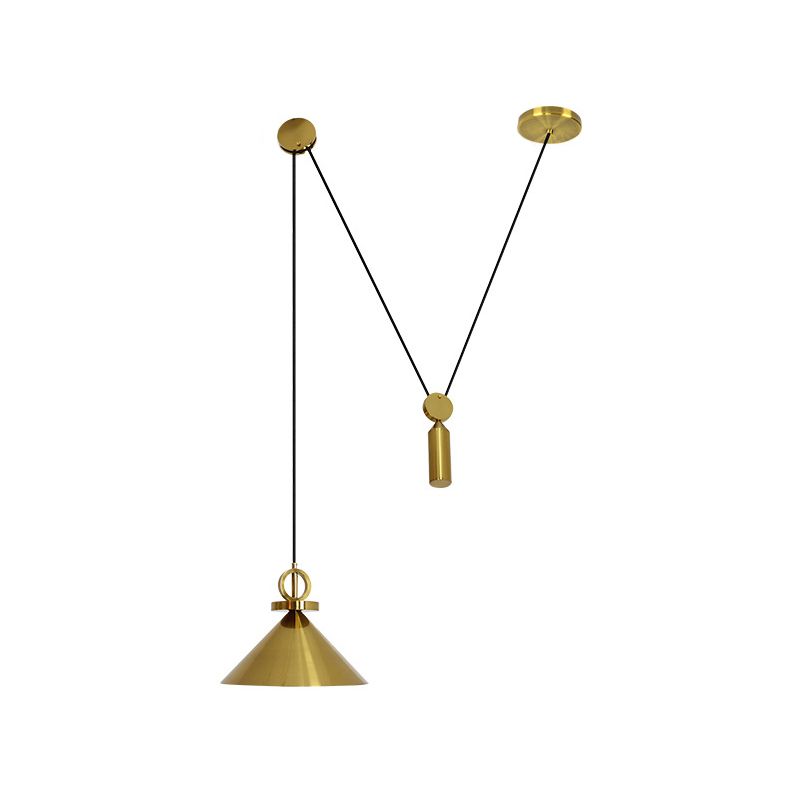 Conic Drop Pendant Modernist Metal 1-Light Kitchen Pulley Ceiling Suspension Lamp in Brass