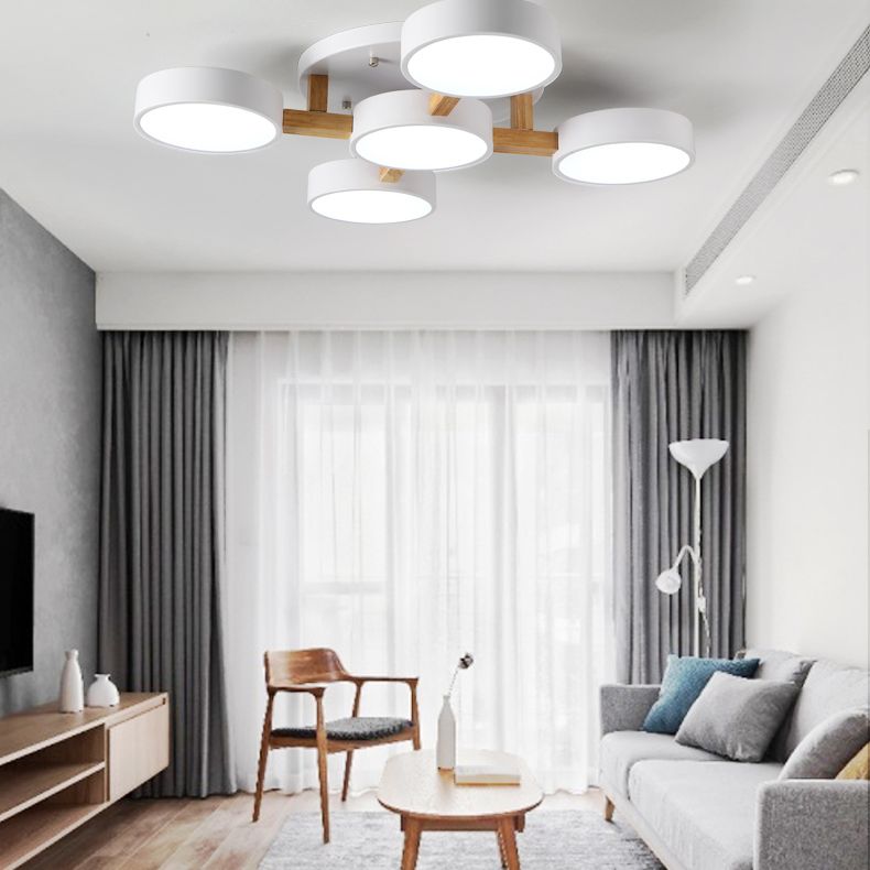Lámpara de techo LED creativa moderna, soporte semiempotrado de macarrón geométrico de hierro forjado con pantalla acrílica