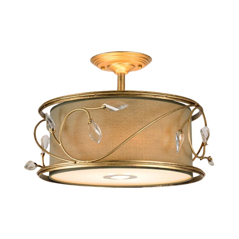 16 "/19.5" W Green/Ejército Green redondo Semi Flush Monte Babela 3 Bulbos Sala de estar Semi Flush Techo Luz