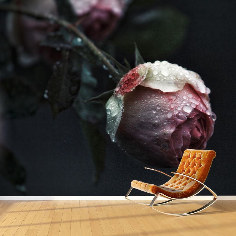 Customized Rose Flower Wall Mural Horizontal Photography for Sleeping Room Decoration