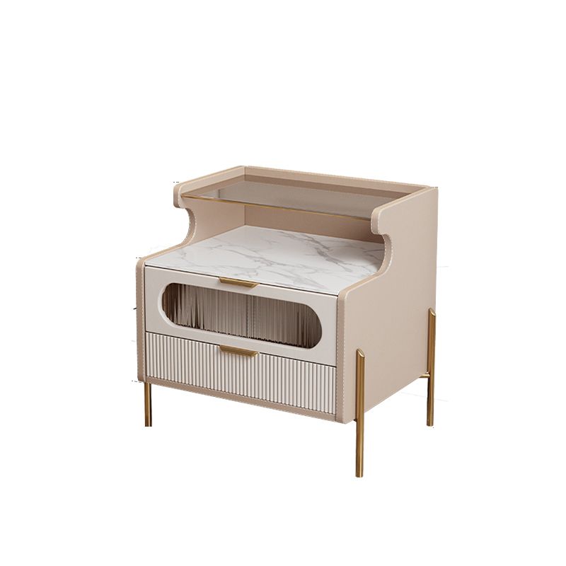 Modern Faux Leather Nightstand 1/2 - Drawer Nightstand with Open Storage