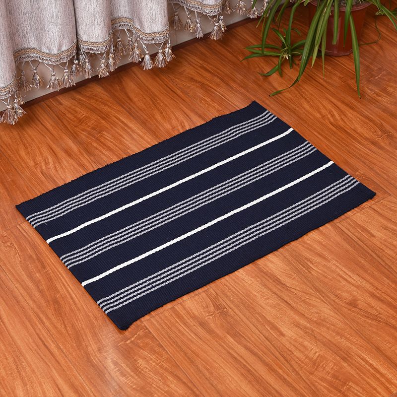 Simple Blue Ticking Stripe Rug Cotton Boho Carpet Pet Friendly Rug for Boys Room