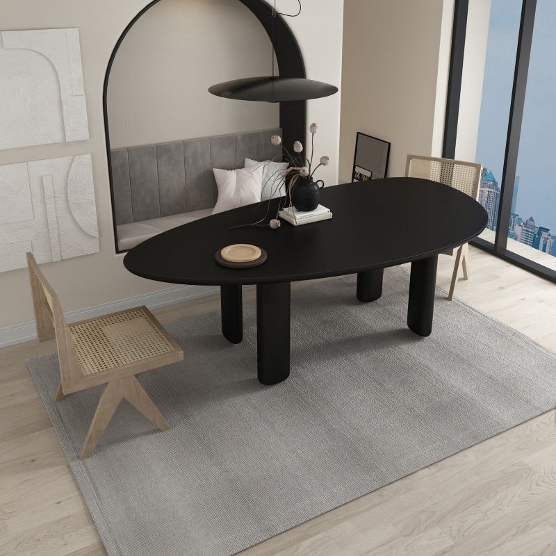 Oval Solid Wood Dining Table in Grey/Black Modern Table with 4 Legs for Restaurant