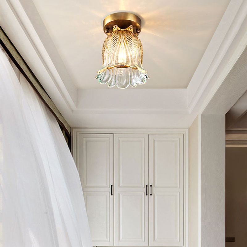 Luminaire de plafond floral en verre de style moderne, luminaire monté au plafond doré
