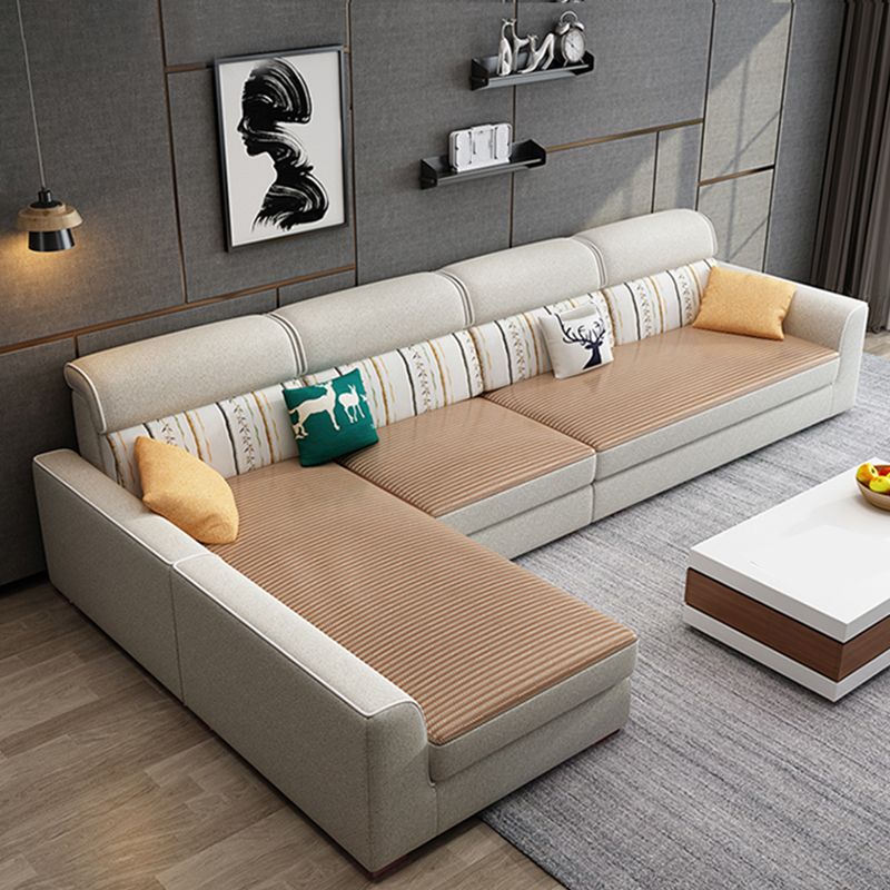 Modern Fabric Sofa & Chaise Square Arm Sofa with Bolster Pillows