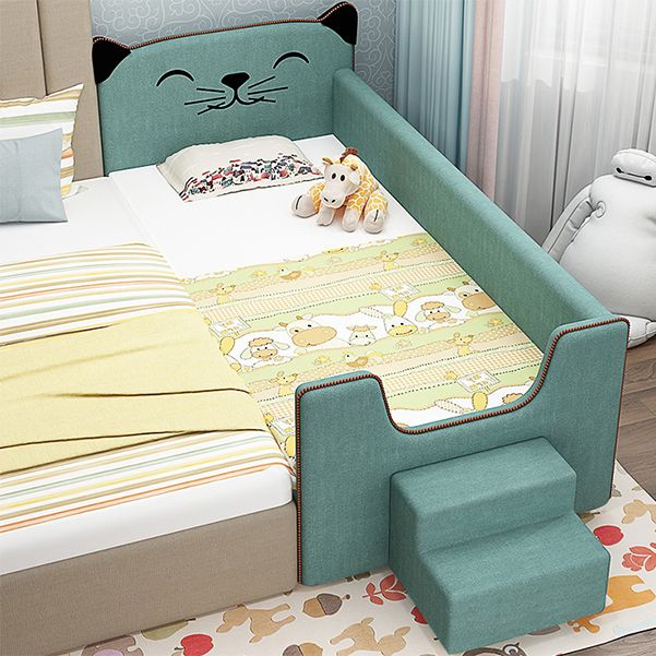 Contemporary Kids Bed Solid Wood Upholstered Headboard with Guardrail Animals