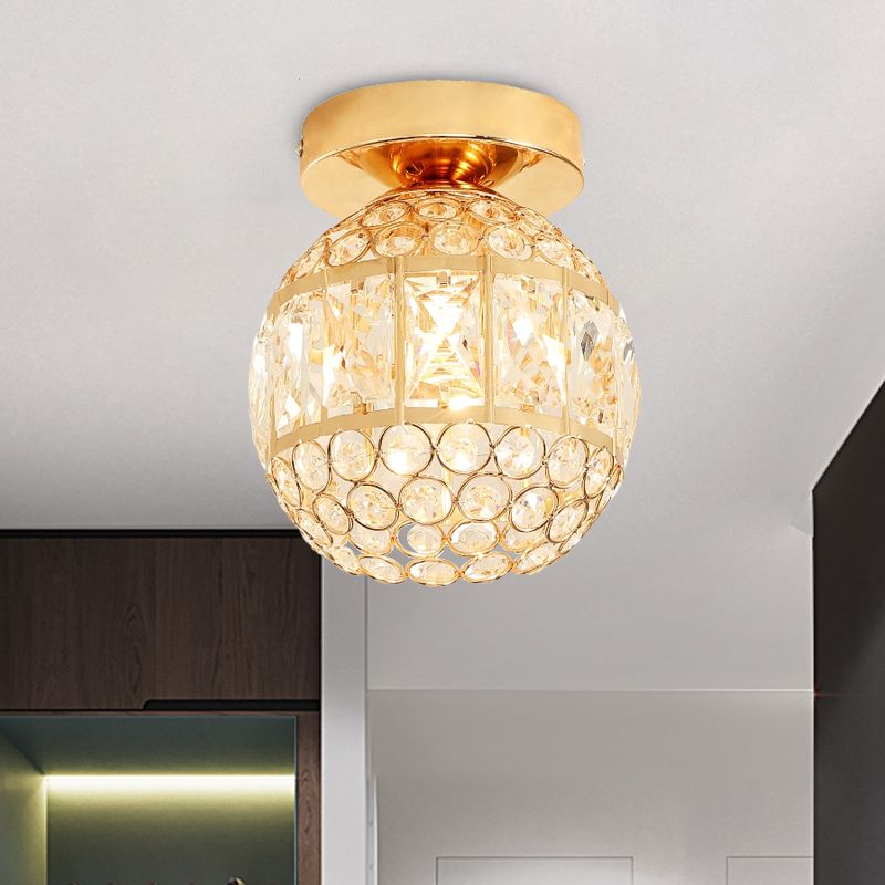 LED Flushmount Lighting Minimalism Cylinder/Globe Faceted Crystal Flush Mounted Lamp in Gold