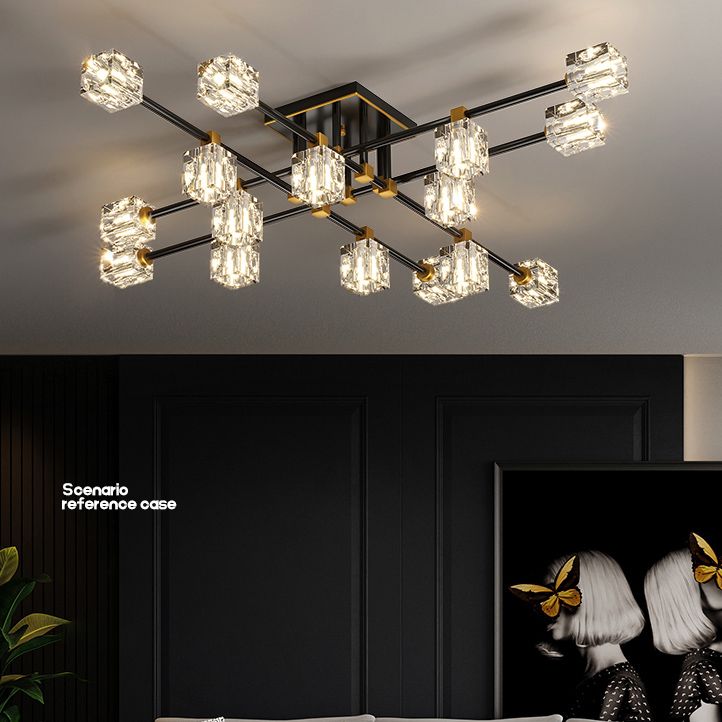 Sputnik Living Room Semi Flush Light Fixture Crystal Modern Semi-Flush Ceiling Light