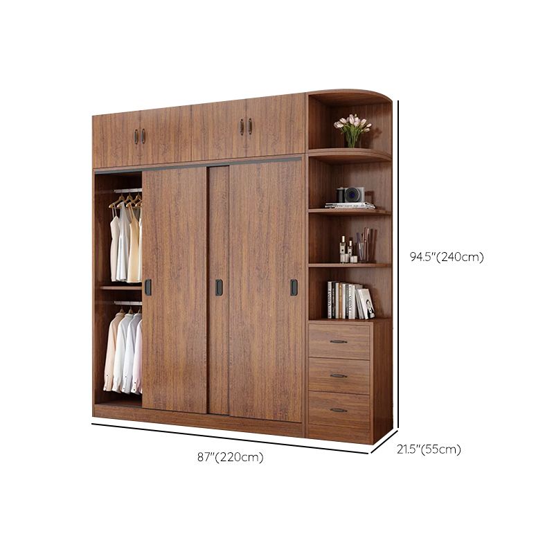 Artificial Wood Wardrobe Brown Wardrobe with Sliding Doors for Bedroom
