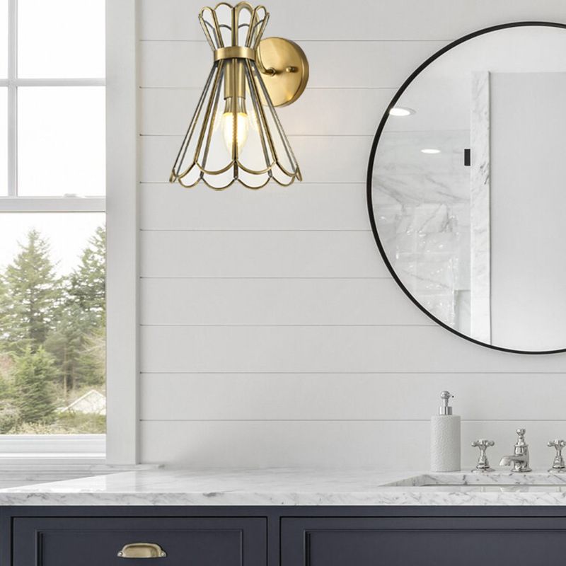 Glass Cone Shape Wall Lighting Modern Style 1 Light Wall Light Sconce in Gold