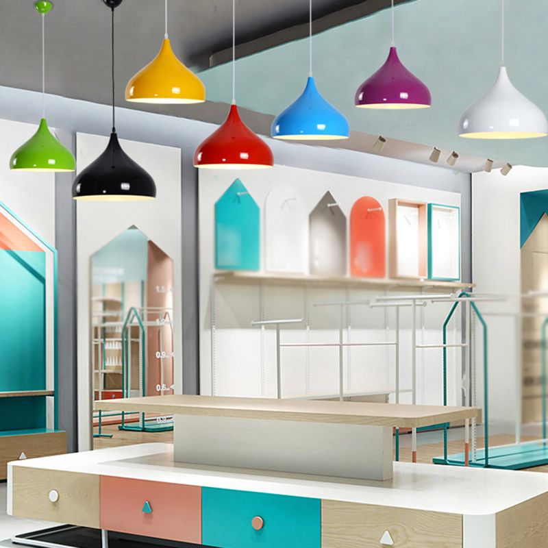 Metal Bowl Shape Hanging Lights Modern Macaron Style 1 Light Hanging Mount Fixture