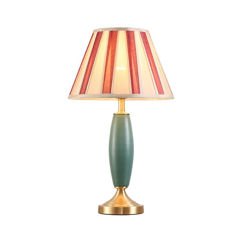 1-Licht-Stoff Nachttisch Lampe Retro-Stil rot konisch schatten Wohnzimmertisch Leuchte
