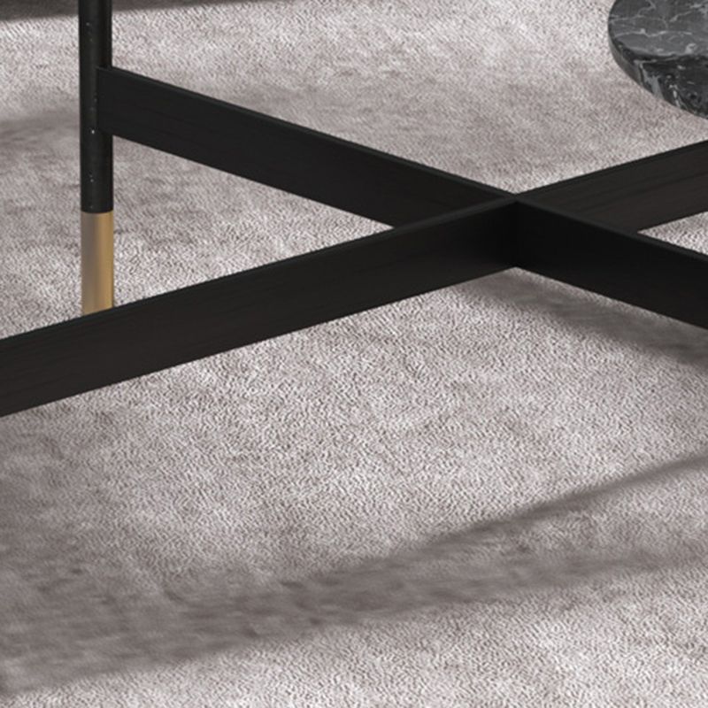 17.7" Tall Modern Metal Cross Leg Base Glass Oval Coffee Table with Shelf