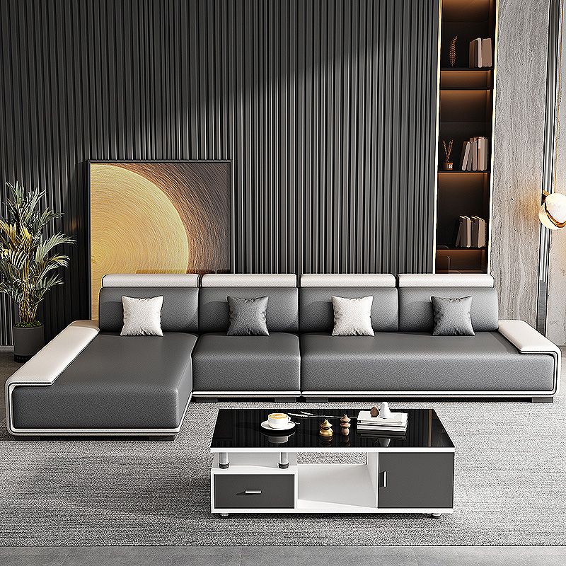 132"L Modern 5-Seat Sectional Fabric Cushion Back Sofa and Chaise