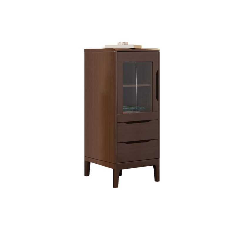 Rubberwood Accent Cabinet Modern Glass Paned Cabinet with Drawers