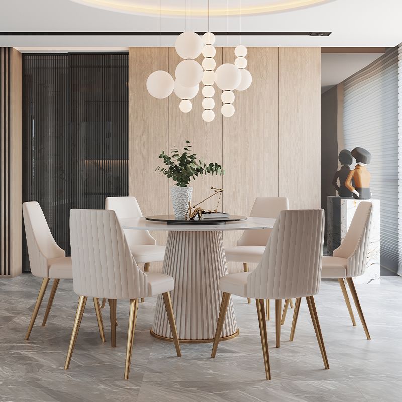Glam 1/4/7 Pieces Round Dinette Set White Sintered Stone Dining Table Set with Turntable