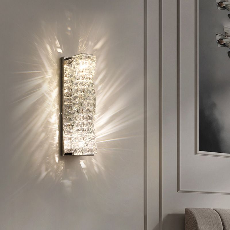 Chrome/Golden 2-Light Contemporary Wall Mounted Sconce Shaded Crystal Shaded Wall Light