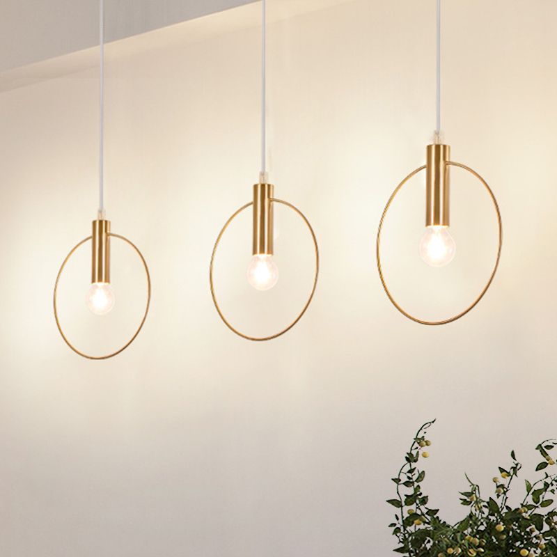 Simple Tube Down Lighting Metallic 1 Light Bedroom Suspension Lamp in Gold with Ring