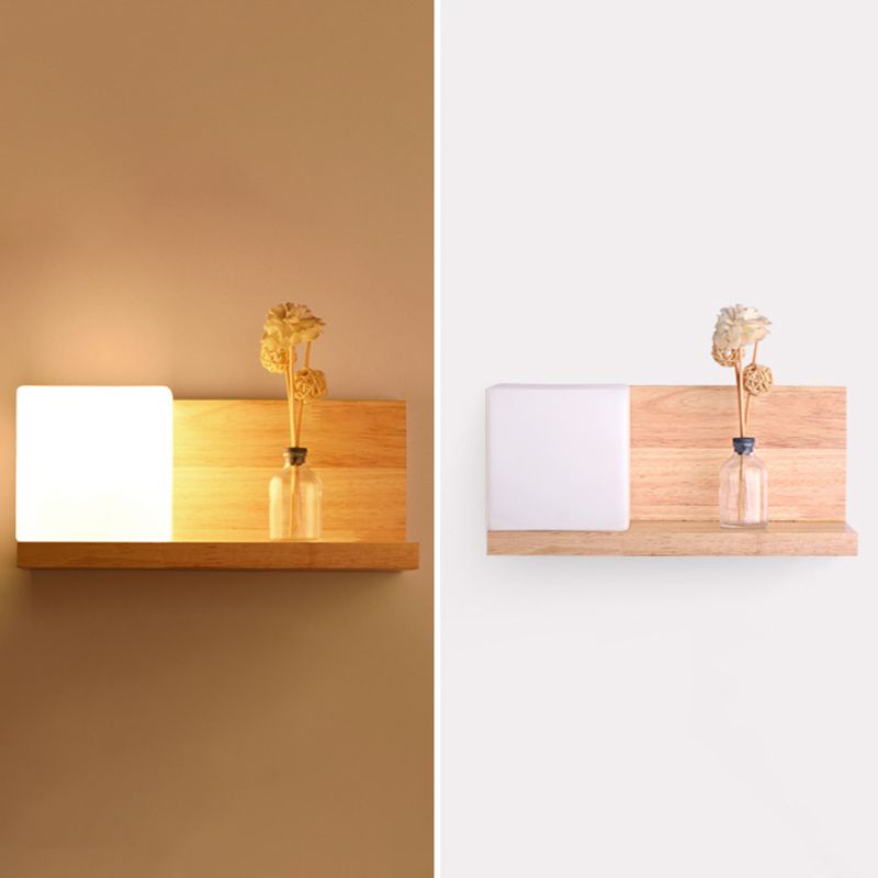 Shaded Bedroom Wall Mounted Light Wood Simplicity Style Sconce Light Fixture in Beige