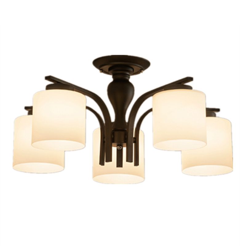 Simplicidad Cilindro Semi Flush Montaje Ligera de vidrio claro semi iluminación en negro