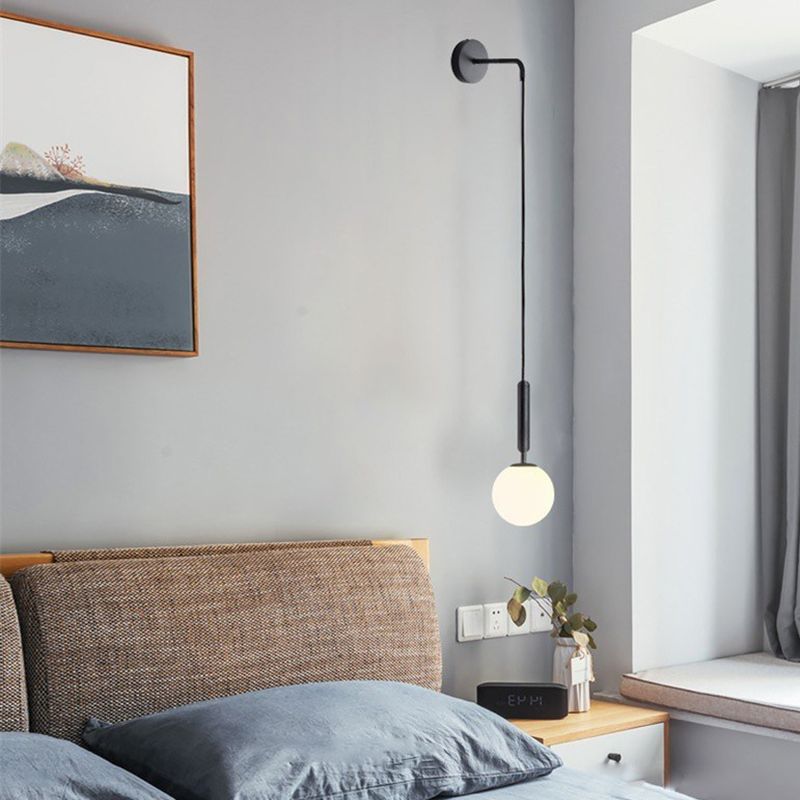 6" Diameter Orb Glass Shade Simplicity Wall Lamp 1-Light Nordic Style Bedside Sconce Lights