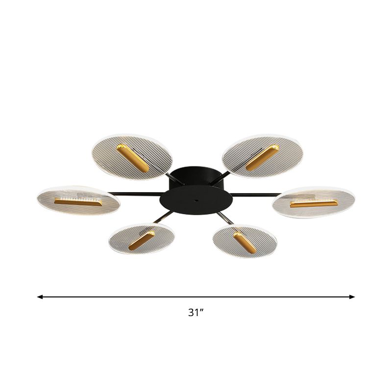 Acryl oval semi -Flush leichte nordische 6 Lichter schwarzer Flush -Montierung mit verstellbarem Schatten