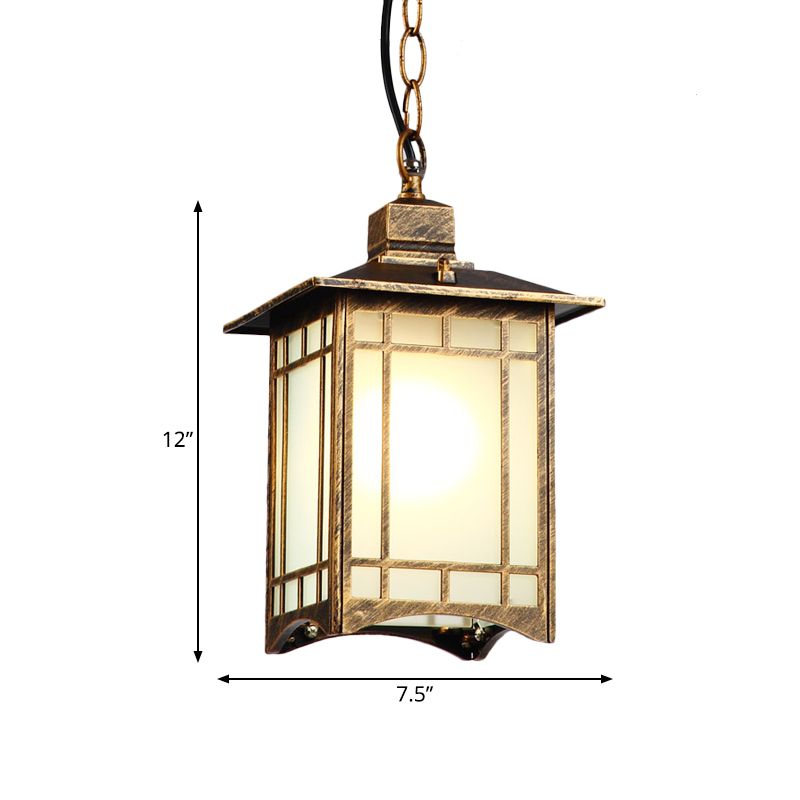 1 tête Opal Glass Pending Lighting Country Bronze Lantern Shade Outdoor Hanging Light Kit
