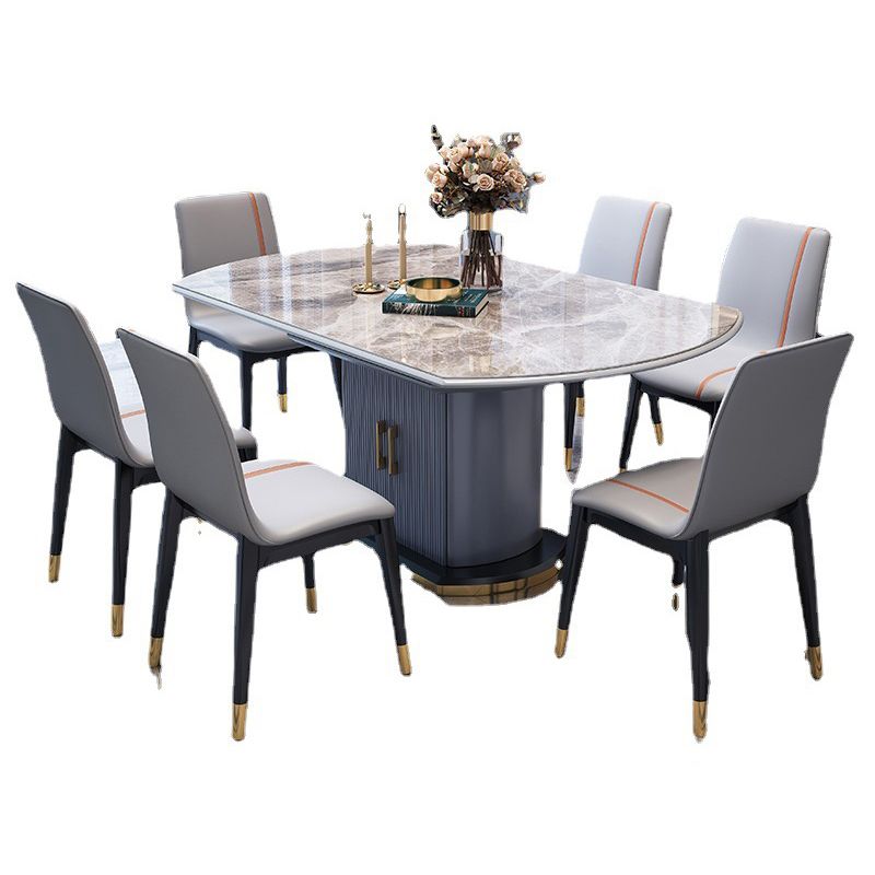 Foldable Modern Sintered Stone Dining Room Set with Round Top and Pedestal Base Furniture