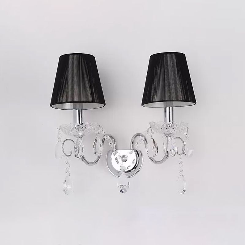 Garniture de tissu Sronce Contemporain 2 Bulbes Mur Crystal Lightture pour le salon en noir