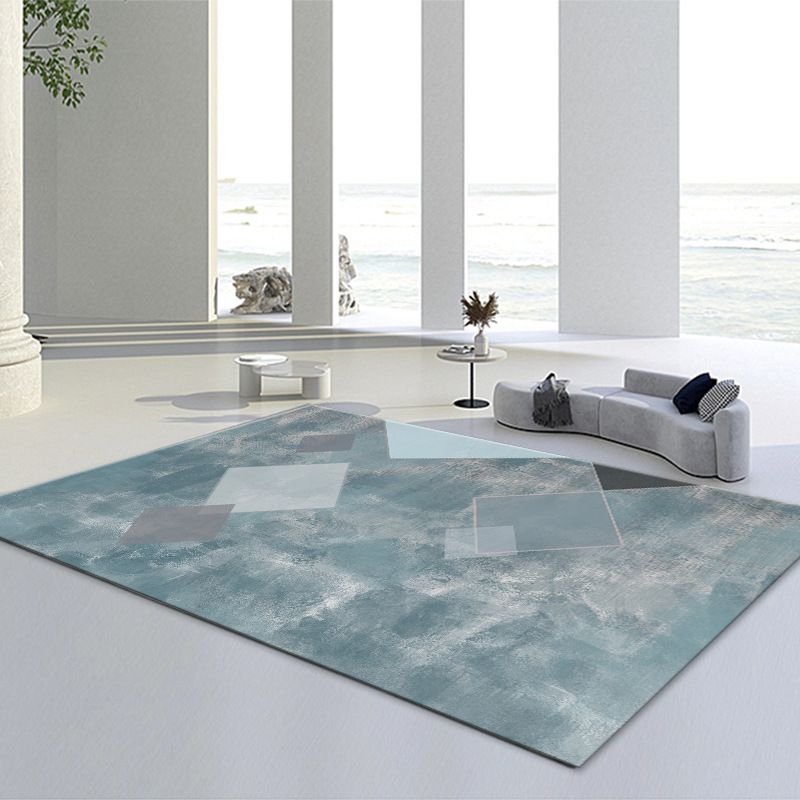 Blue Living Room Area Rug Moedern Geometric Pattern Area Carpet Anti-Slip Easy Care Rug