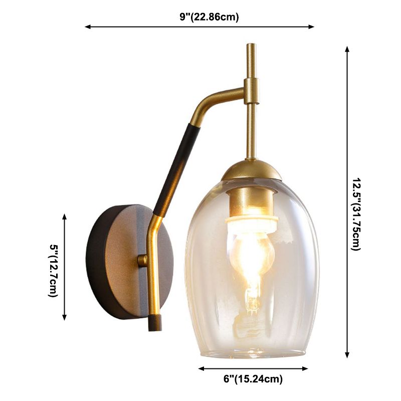 Black and Gold Dome Wall Lamp in Modern Creative Style Lacquered Iron Wall Light with Glass Shade