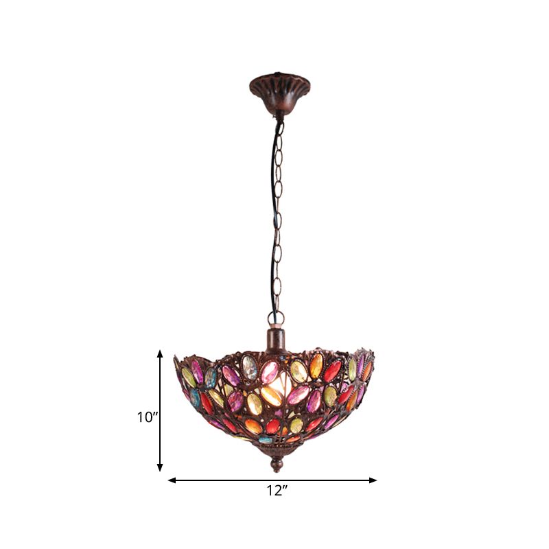 Rust Bowl Shape Hanging Light Bohemian Metal 1 Bulb Restaurant Pendant Lighting Fixture