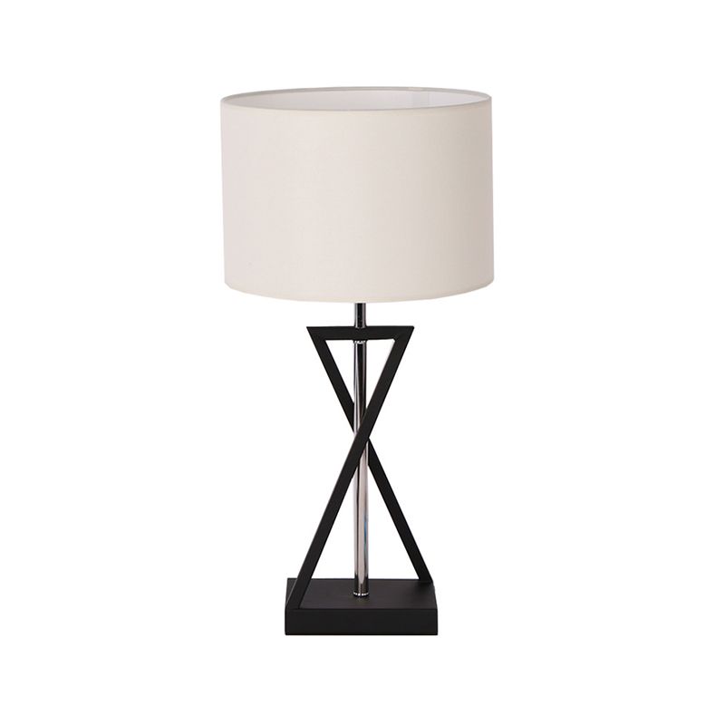 Lámpara de mesa moderna de reloj de arena tela de noche de noche iluminación con tela de batería en blanco