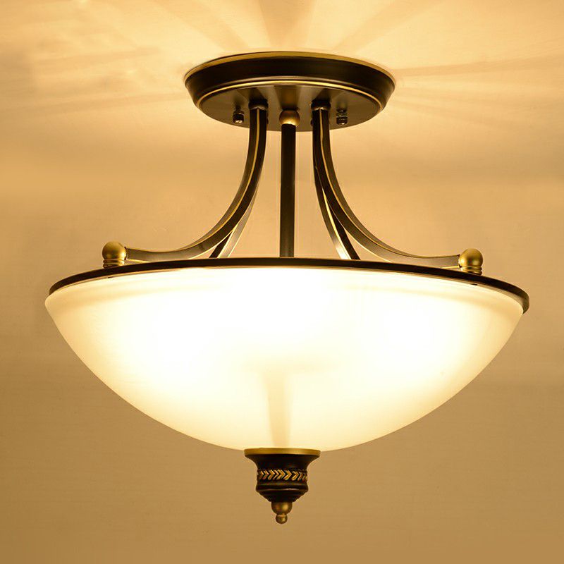 Iluminación de techo de cocina en forma de tazón vidrio esmerilado tradicional de 4 luces semi flush luminos